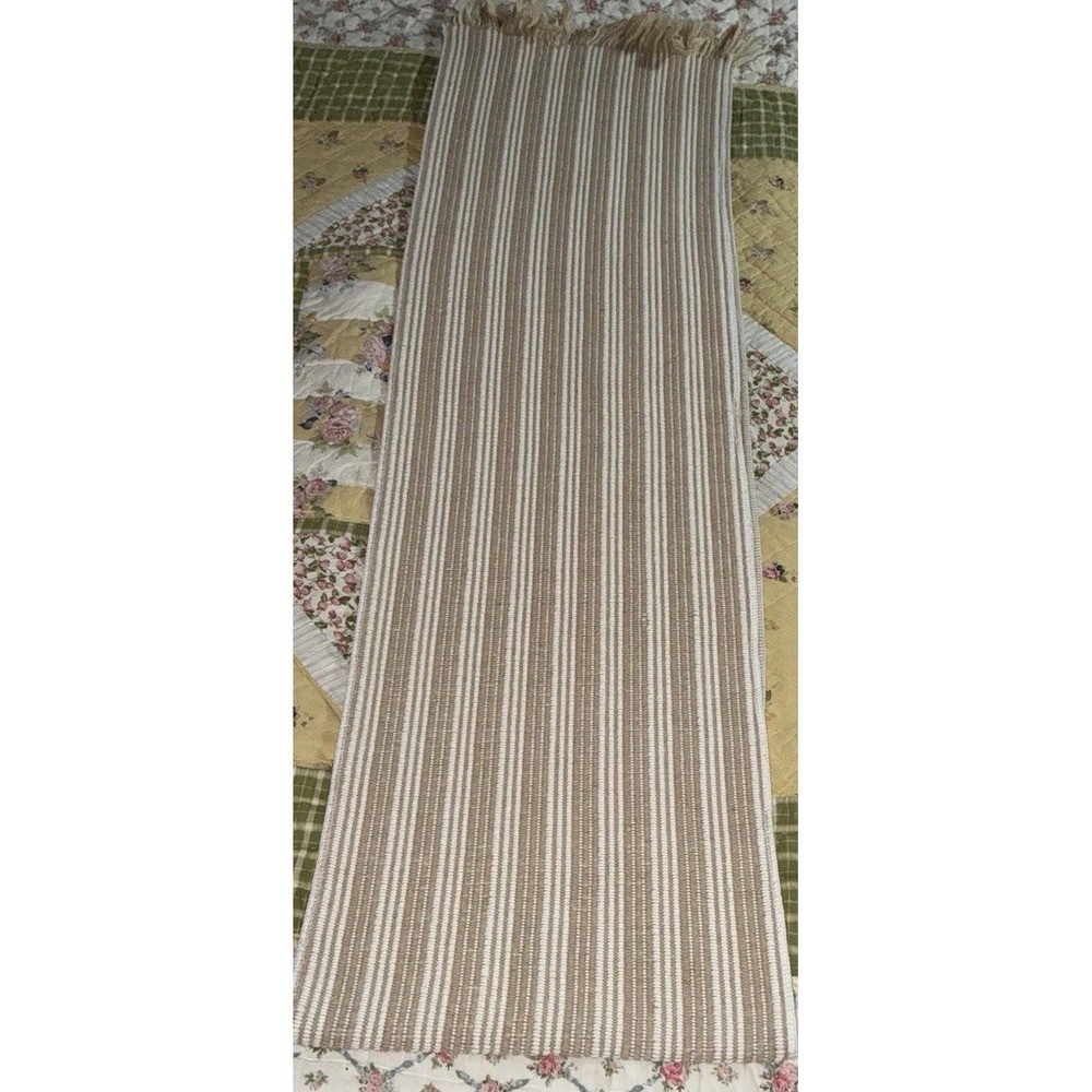 Huntington Home Woven Table Runner 13" X 88" Beige And White Striped‎